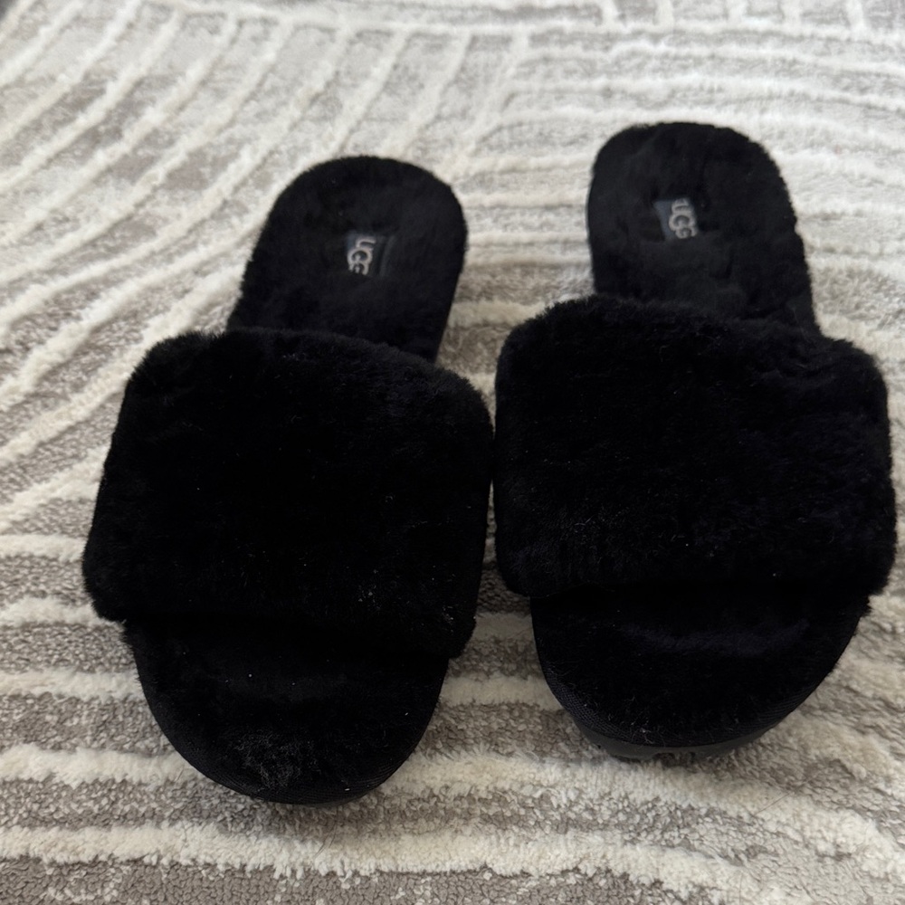 UGG Women's Plush Black Slippers